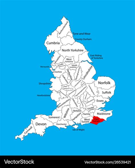 Map East Sussex South East England Uk Royalty Free Vector
