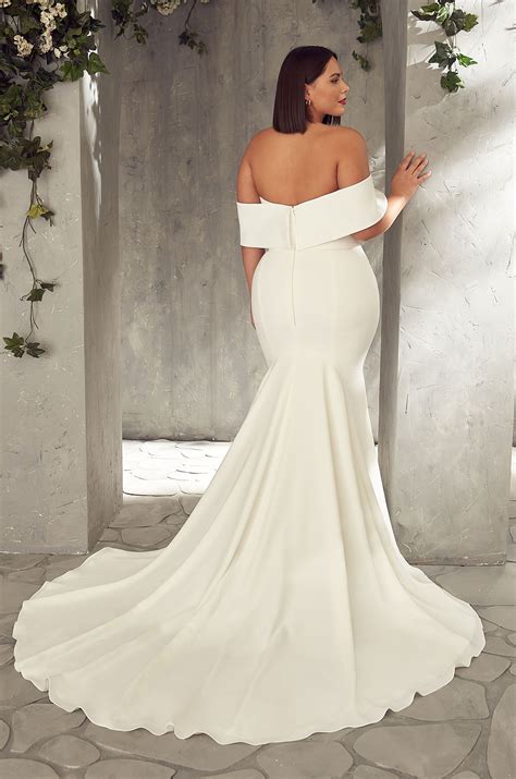 Crepe Off The Shoulder Fit And Flare Simple Wedding Dress Kleinfeld