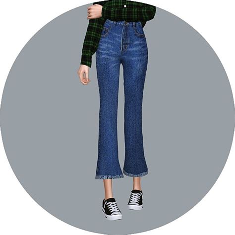 Cropped Flare Jeans7부 나팔 바지여자 의상 Sims4 Marigold 심즈 모드 옷 심즈 의상
