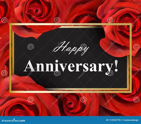 Happy Anniversary Red Roses Background Vector Realistic Flowers Cards