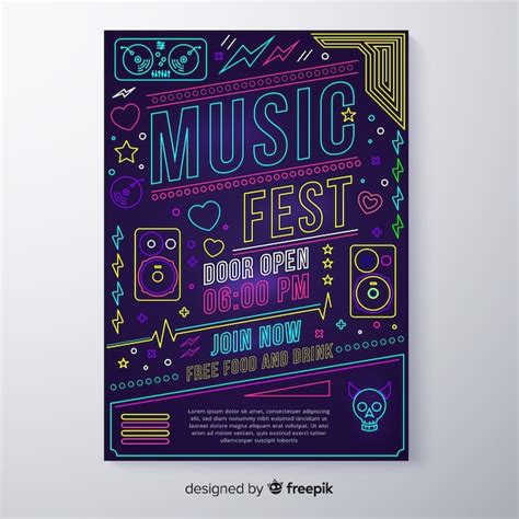 Free Vector Neon Music Festival Poster Template