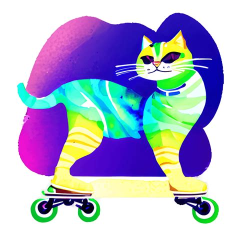 Crazy Cat Roller Skating Watercolor · Creative Fabrica
