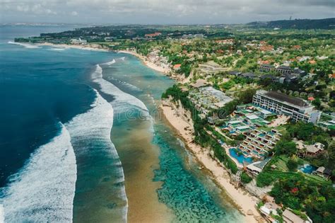 Ocean With Waves And Coastline With Hotels On Impossibles Beach In Bali