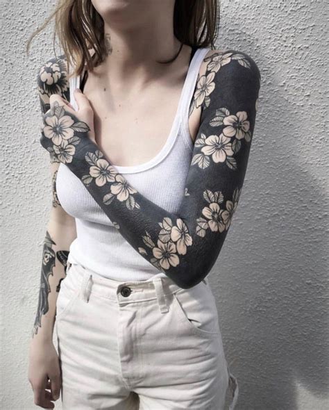 Black Floral Sleeve Tattoo Done By Staygoodtom
