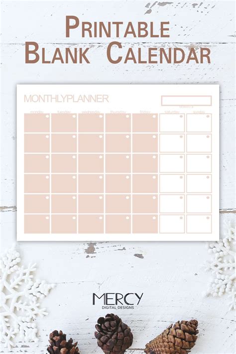 Printable Blank Calendar In Landscape Horizontal Layout Pastel Peach