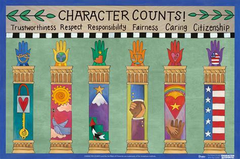 Character Counts 8x12 6 Pillars Plaque Sticks Handmade