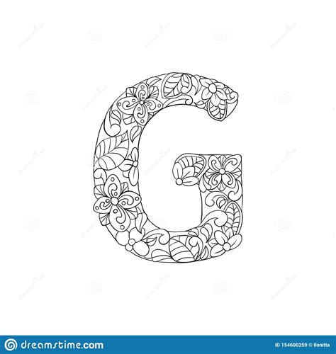 Coloring Book Ornamental Alphabet Letter G Font Stock Vector