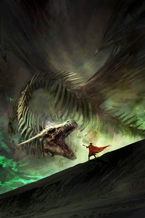 A Man Standing On Top Of A Hill Next To A Giant Dragon In The Sky