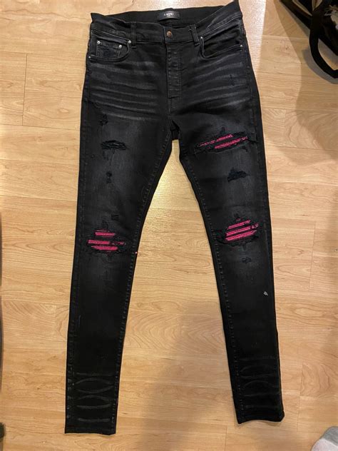 Amiri Amiri Mx1 Cracked Pink Leather Jeans Grailed