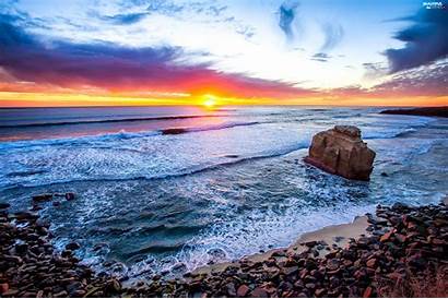 Sunset Diego San Beach California Wallpapers Ocean