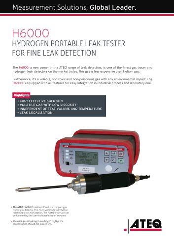 Hydrogen Leak Detector H6000 Ateq Catalogo Pdf Documentazione