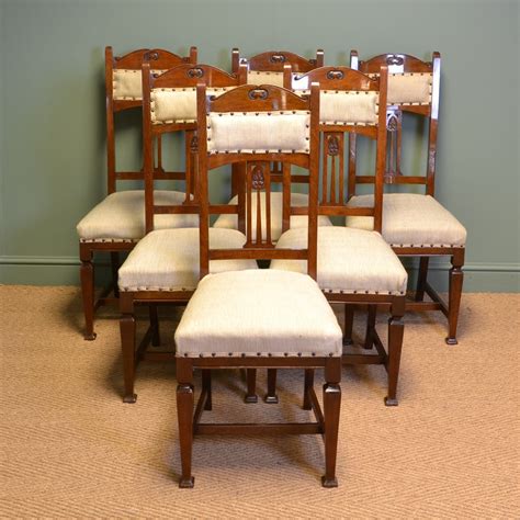 Quality Set Of Six Walnut Arts And Crafts Victorian Antique Dining Chairs