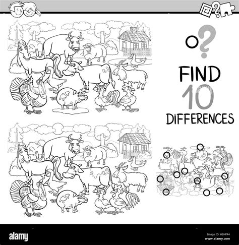 Schwarz Weiß Cartoon Illustration Zu Finden Unterschiede Pädagogische