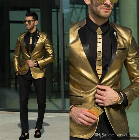 New Design Gold Wedding Suits For Men Cheap Tuxedos Custom