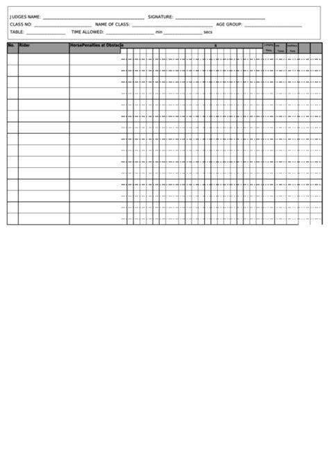 Show Jumping Score Sheet Printable Pdf Download