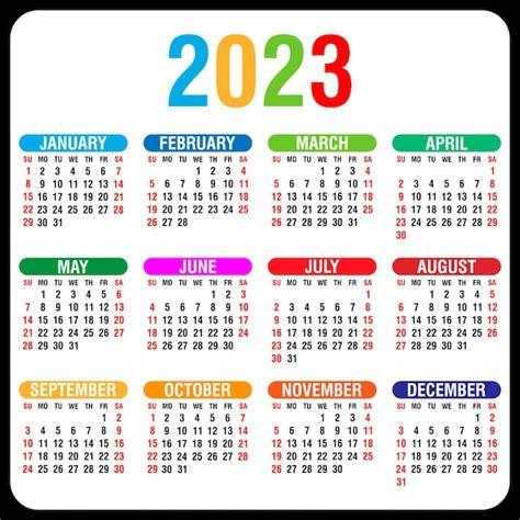 Calendário 2023 Anual Semana Começa No Domingo Ilustração Vetorial Vetor Premium