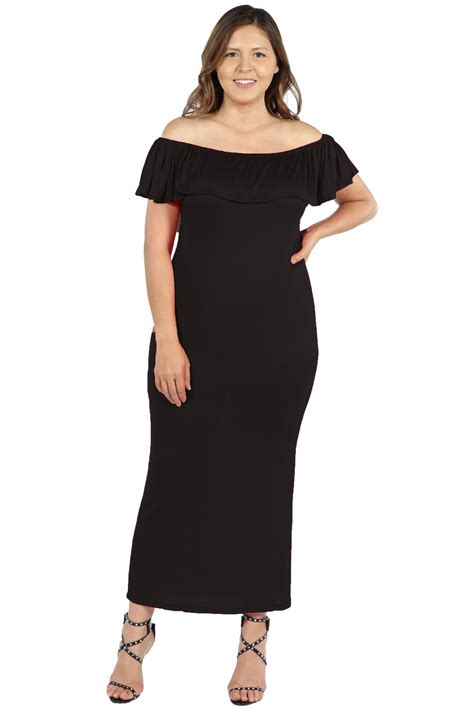 Womens Plus Size Ruffle Off The Shoulder Maxi Dress