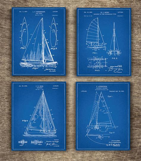 Blueprint Sailing Boat Patent Set Of 4 Prints Blueprint Ship Patent