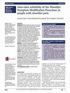 Pdf Inter Rater Reliability Of The Shoulder Symptom Modification