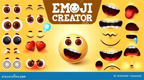 Emojis Smiley Creator Happy Vector Set Emoji Maker Character Kit With