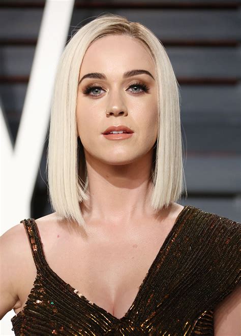 Katy Perrys Straight Blonde Bob — Sleek Hair At Vanity Fair Oscar Party Hollywood Life