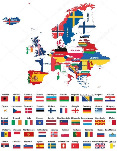 Unsere länderkarten verfügen über einen aufgedruckten massstab, sowie eine angabe der himmelsrichtungen mit einer windrose. Fotos: todas las banderas de europa | Mapa Europa Con ...