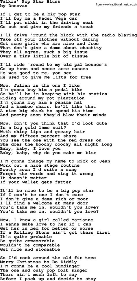 Donovan Leitch Song Talkin Pop Star Blues Lyrics