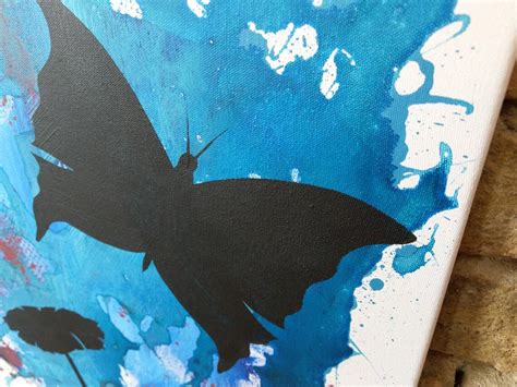 Blue Abstract Butterfly Painting Acrylic Canvas Art Etsy