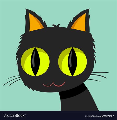 Joyful Abstract Green Eyed Black Cat Smiling While