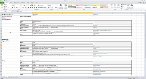 Guild Wars 2 Biography Template For Microsoft Excel ~ Soul