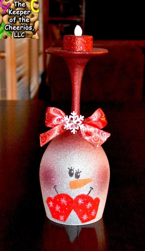 The Keeper Of The Cheerios Snowman Wine Glass Candle Holder