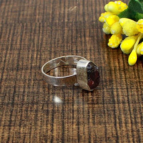 Raw Garnet Ring Handmade Ring Gemstone Ring Rough Stone Etsy
