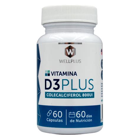 Vitamina D3 Plus Calciferol 800 Ui 60 Capsulas Marca Wellplus Tremus