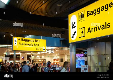 Baggage And Arrival Hall Sign Amsterdam Schiphol Airport Stock Photo