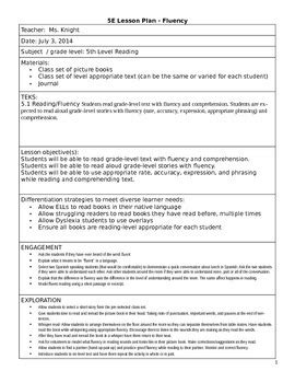 It also works well during times when a lot of testing is taking place. Reading Fluency 5E Lesson Plan by Krista Knight | Teachers Pay Teachers