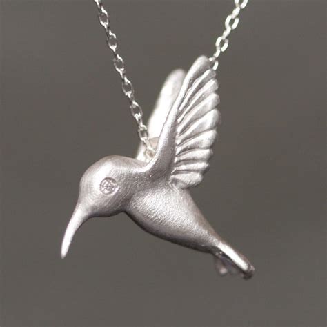 Hummingbird Pendant Necklace In Sterling Silver With Diamonds Etsy