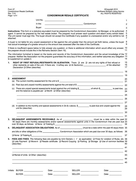 Condominium Resale Certificate Form 27 Fill Online Printable