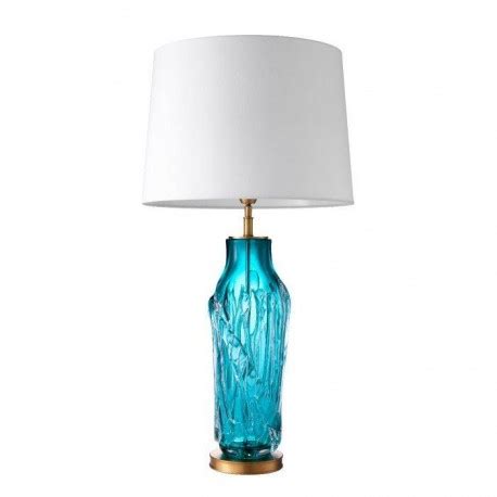 Table Lamp Made In Turquoise Glass Fully Handmade And Matt Brass Finish
