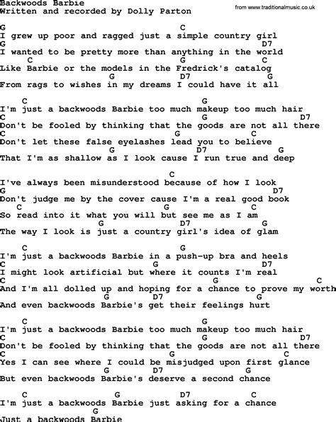 dolly parton song backwoods barbie lyrics and chords