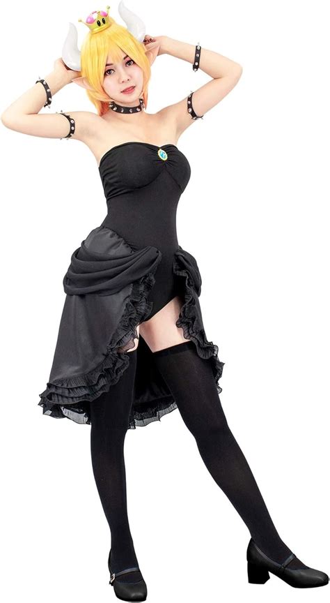 C Zofek Princess Koopa Bowsette Cosplay Costume Black Dress With Rivets Amazonca Clothing