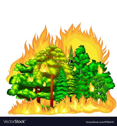 Forest Fire Fire In Forest Landscape Damage Vector Image Forest Fire