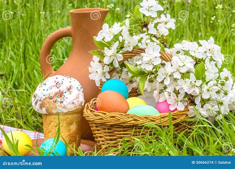 Easter Picnic In The Spring Garden Stock Photo Image Of Closeup Clay