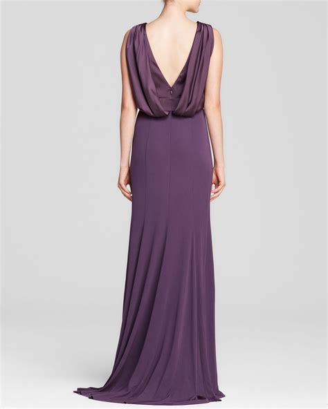 Lyst Vera Wang Gown Deep V Neck Mixed Material In Purple