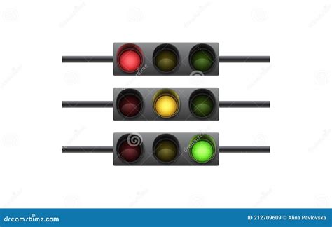 Set Of Horizontal Traffic Lights With Yellow Red And Green Lamps