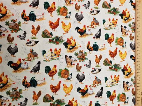 Hens And Chickens Fabric 100 Cotton Material By Metre Friends Etsy 日本