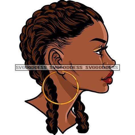 afro woman svg bantu knots hair thick big beautiful melanin bamboo earrings png vector