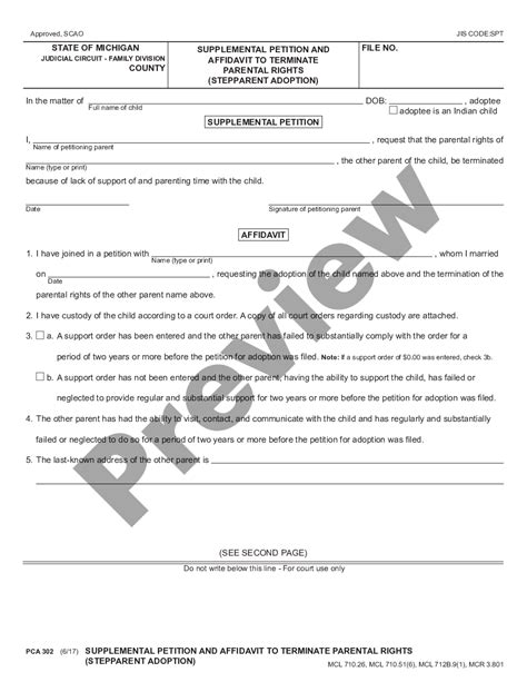 Ann Arbor Michigan Supplemental Petition And Affidavit To Terminate