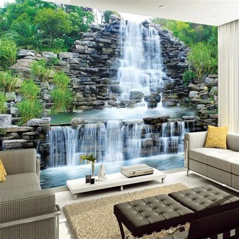 Custom 3d Mural Wallpaper Water Flowing Waterfall Nature Landscape Wall