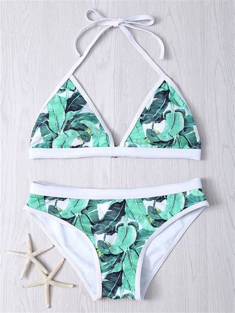 Off Halter Leaf Printed Bikini Set Rosegal