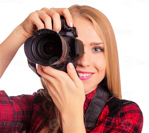 Attractive Female Photographer Holding A Professional Camera 798148
